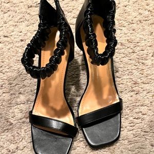 Wild Diva Black Leather Square Toe Heels